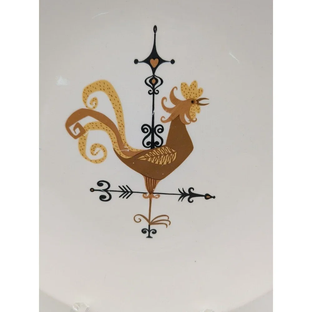 Weather Vane Edwin Knowles 10” Dinner Plates Set Of 3 Vintage MCM Retro Rooster